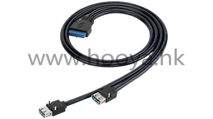 USB3.0 High Speed Data Cable USB-303(20P)-2AF-Black Harpoon Angle 0.7m